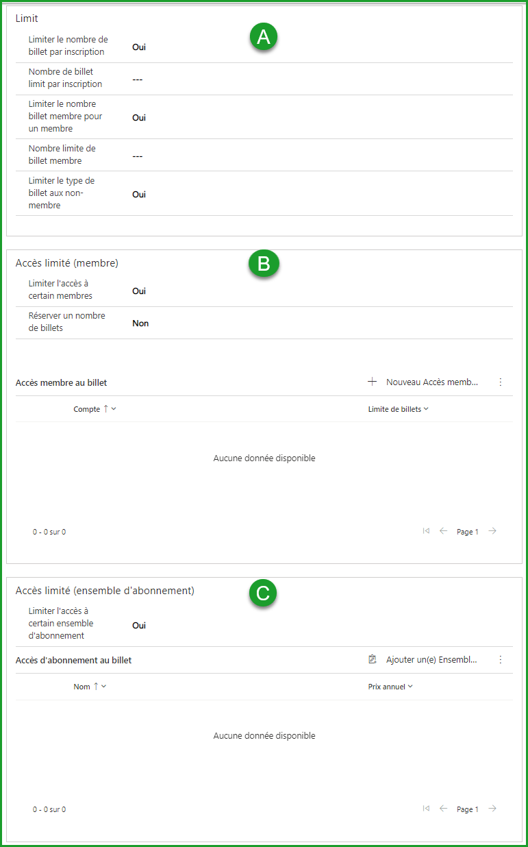 Onglet accès limité