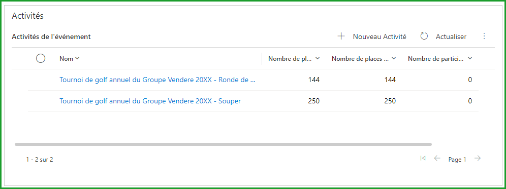 Créer les activités pour le golf