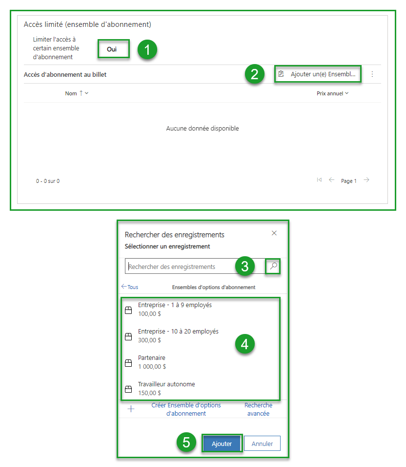 limiter la vente à un ensemble d'abonnements