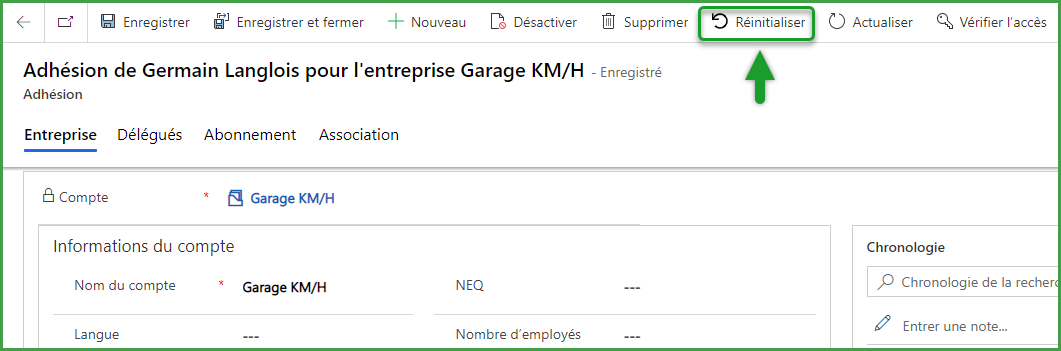 Réinitialiser une adhésion